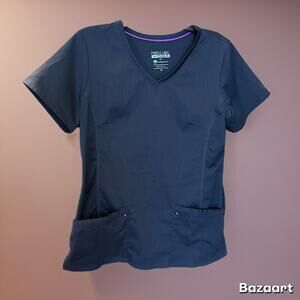 EUC Healing Hands Purple Label Scrub Top Dark Blue Size Medium